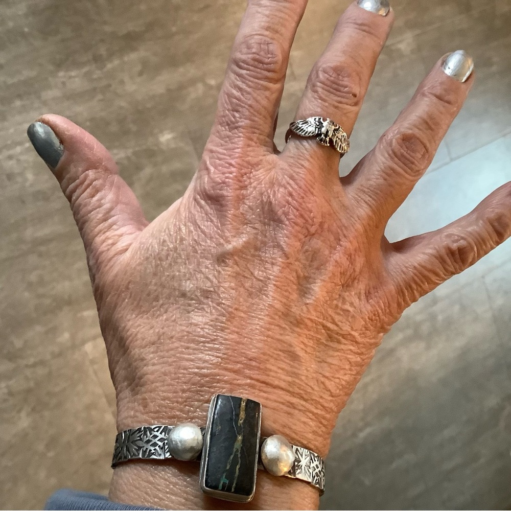 Sterling / stone Cuff Bracelet, up to 6” wrist